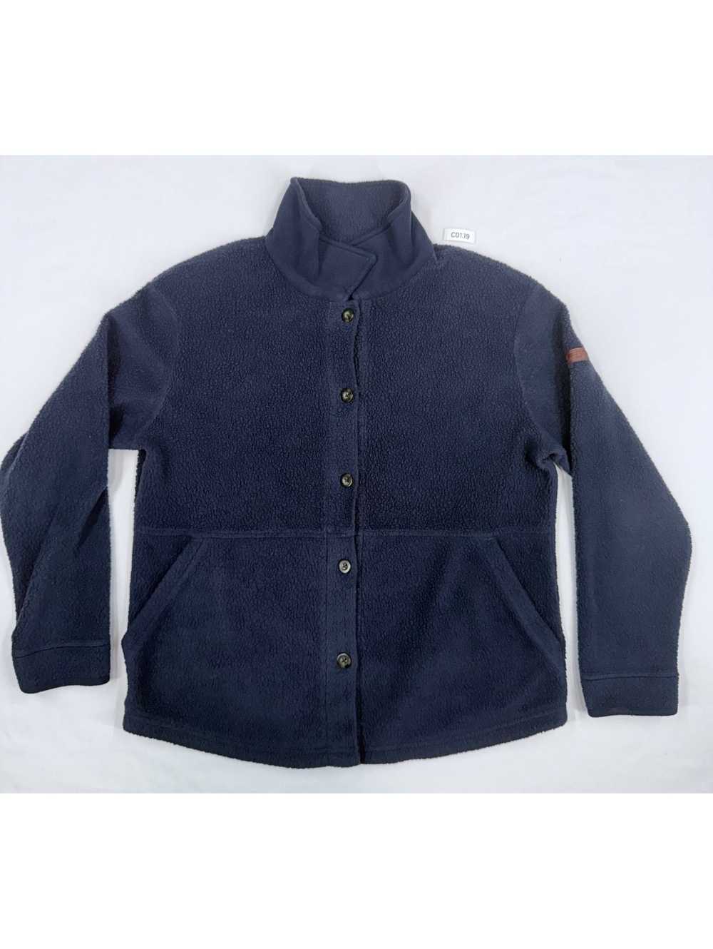 L.L. Bean Navy Blue Sherpa Fleece Button-Up Jacket, Size M
